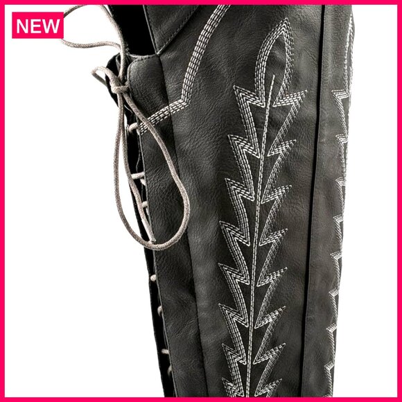 Thigh High Cowboy Boots Wide Calf Embroidered Over the Knee Western - Picture 2 of 7